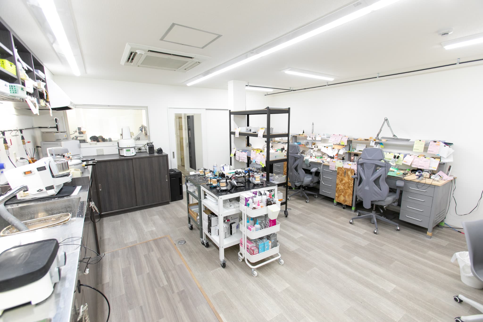 歯の模型に着色している技師